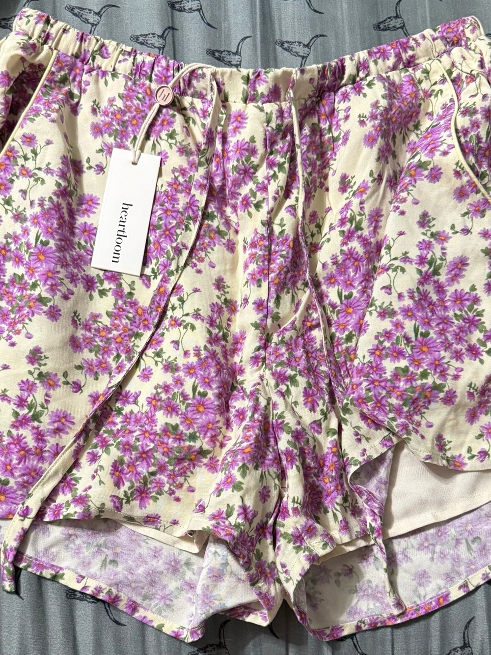 Heartloom Cream & Lavender Floral Drawstring Shorts